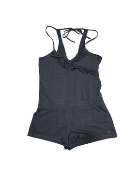 Abercrombie & Fitch Womens Romper Size Large Gray Ruffle Halter Tie Back Shorts